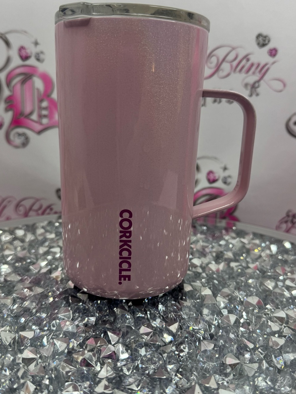 Corkcicle cup mug glitter Shimmery Light Pink Travel Mug with Handle